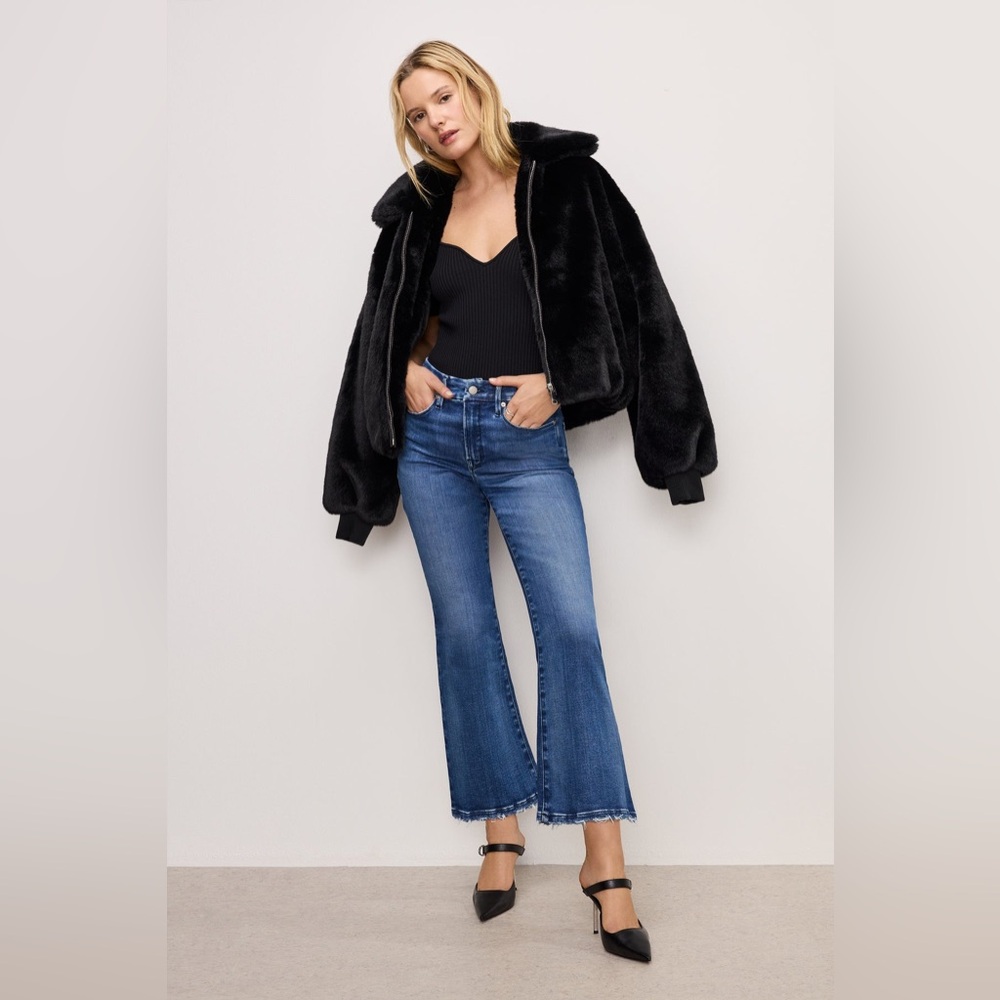 Good American Good Legs Crop Mini Bootcut Jeans 18 20 stretch high waisted blue